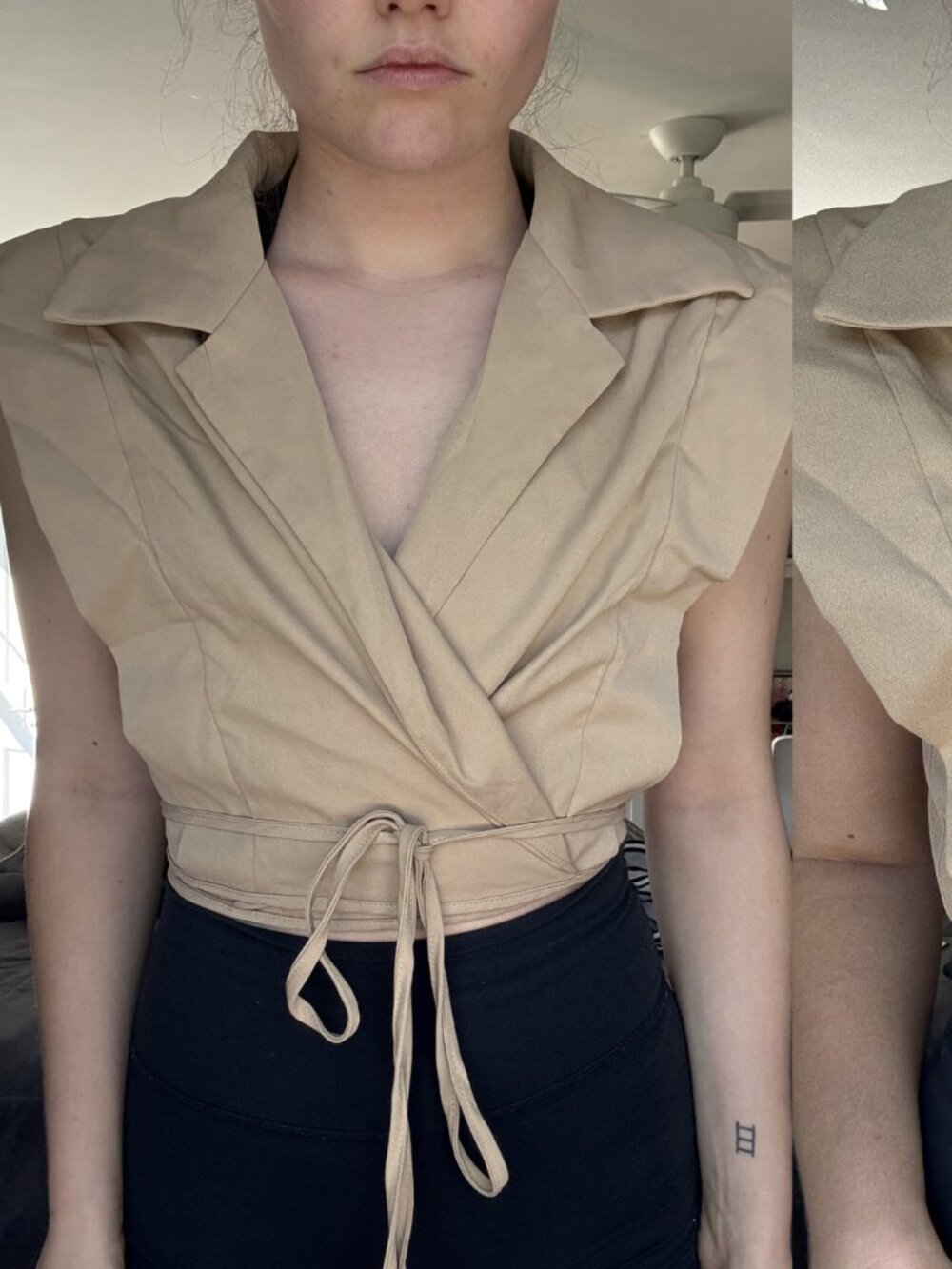 Zara Tan Sleeveless Wrap Front Cropped Tank Top